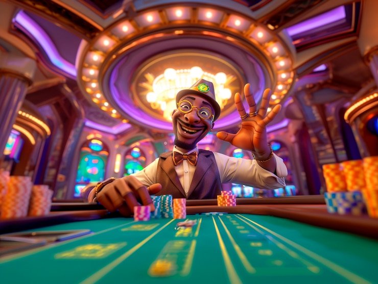 Tampilan meja Casino Hold'em di platform slot633 login dengan kartu dealer dan pemain